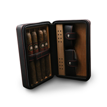Load image into Gallery viewer, Leather Black Travel Set Humidor with Cutter & Lighter