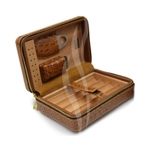 Load image into Gallery viewer, Leather Brown Travel Set Humidor with Cutter & Lighter
