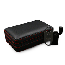Load image into Gallery viewer, Leather Black Travel Set Humidor with Cutter & Lighter