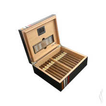 Load image into Gallery viewer, Parejo Cigar Humidor Black And Stripes Design

