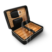 Load image into Gallery viewer, Leather Black Travel Set Humidor with Cutter &amp; Lighter
