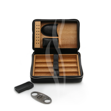 Charger l&#39;image dans la galerie, Leather Black Travel Set Humidor with Cutter &amp; Lighter
